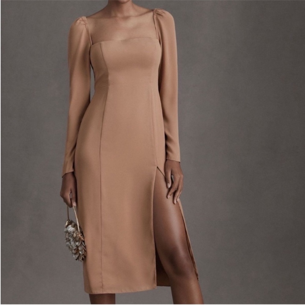 BHLDN size 4 Kayleigh Georgette dress in sienna long sleeve neutral event dress